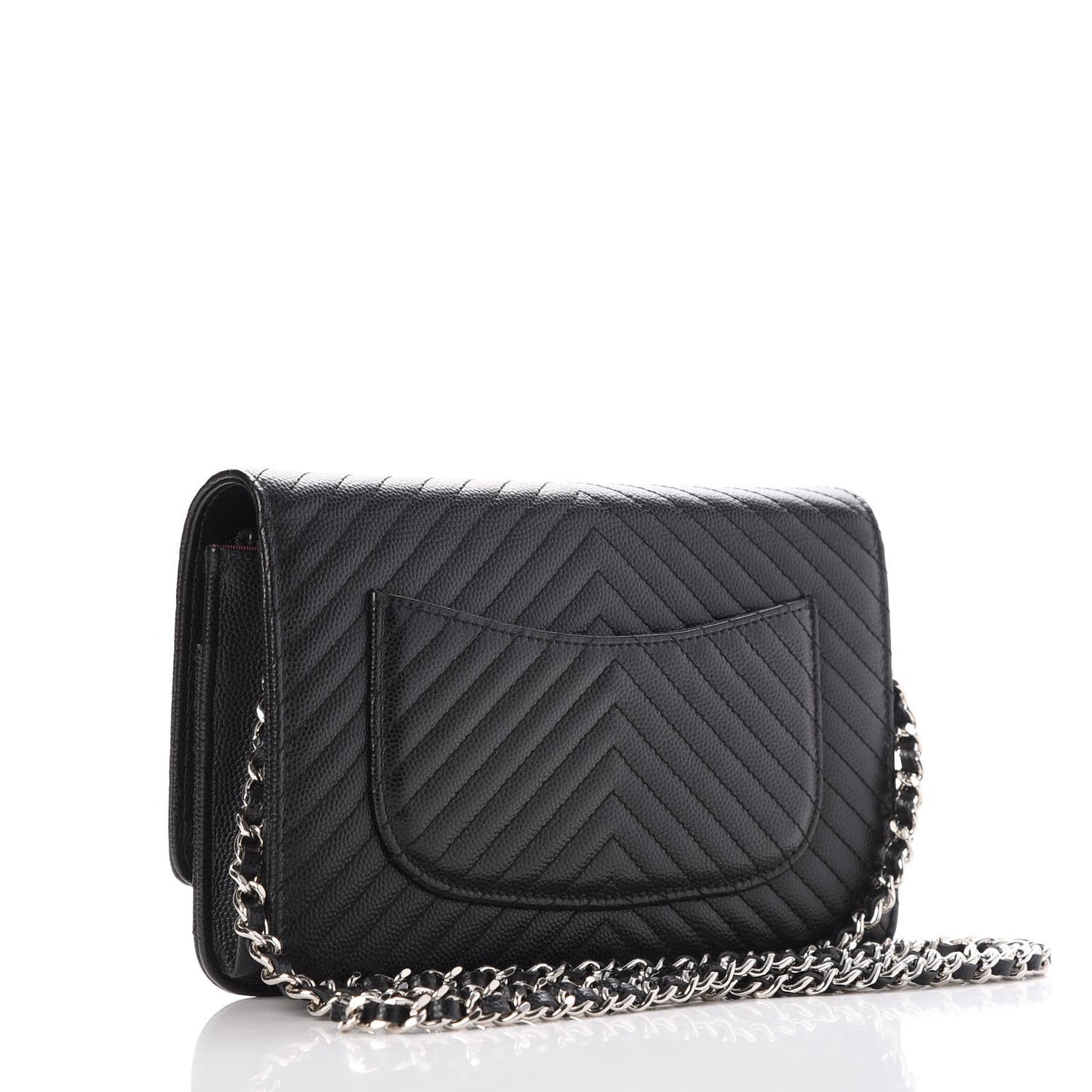 Caviar Chevron Quilted Wallet On Chain WOC Black