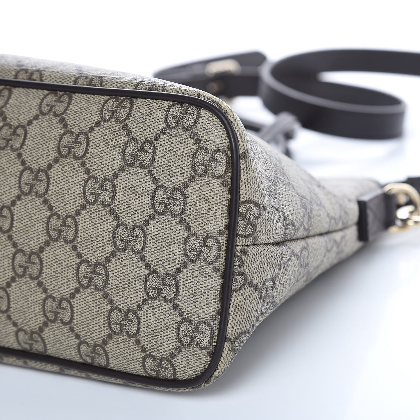 GG Supreme Monogram Small Zippered Tote Dark Brown