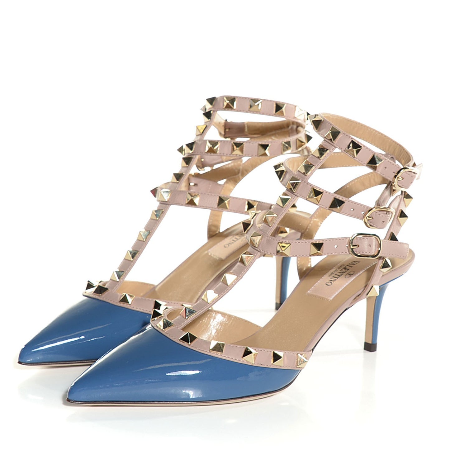 Patent Rockstud Ankle Strap 65mm Pumps 36 Indaco Poudre