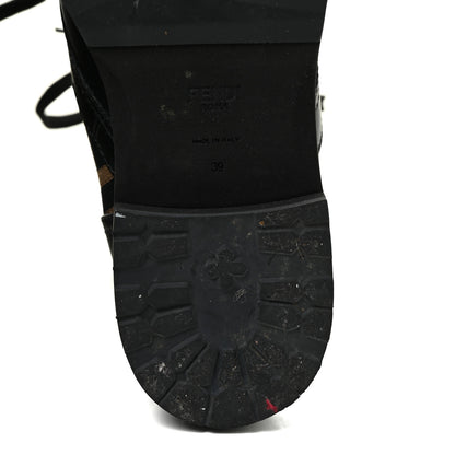 Fendi Calfskin Stretch Fabric FF Rockoko Biker Boots 39 Black Tobacco 9 of 18