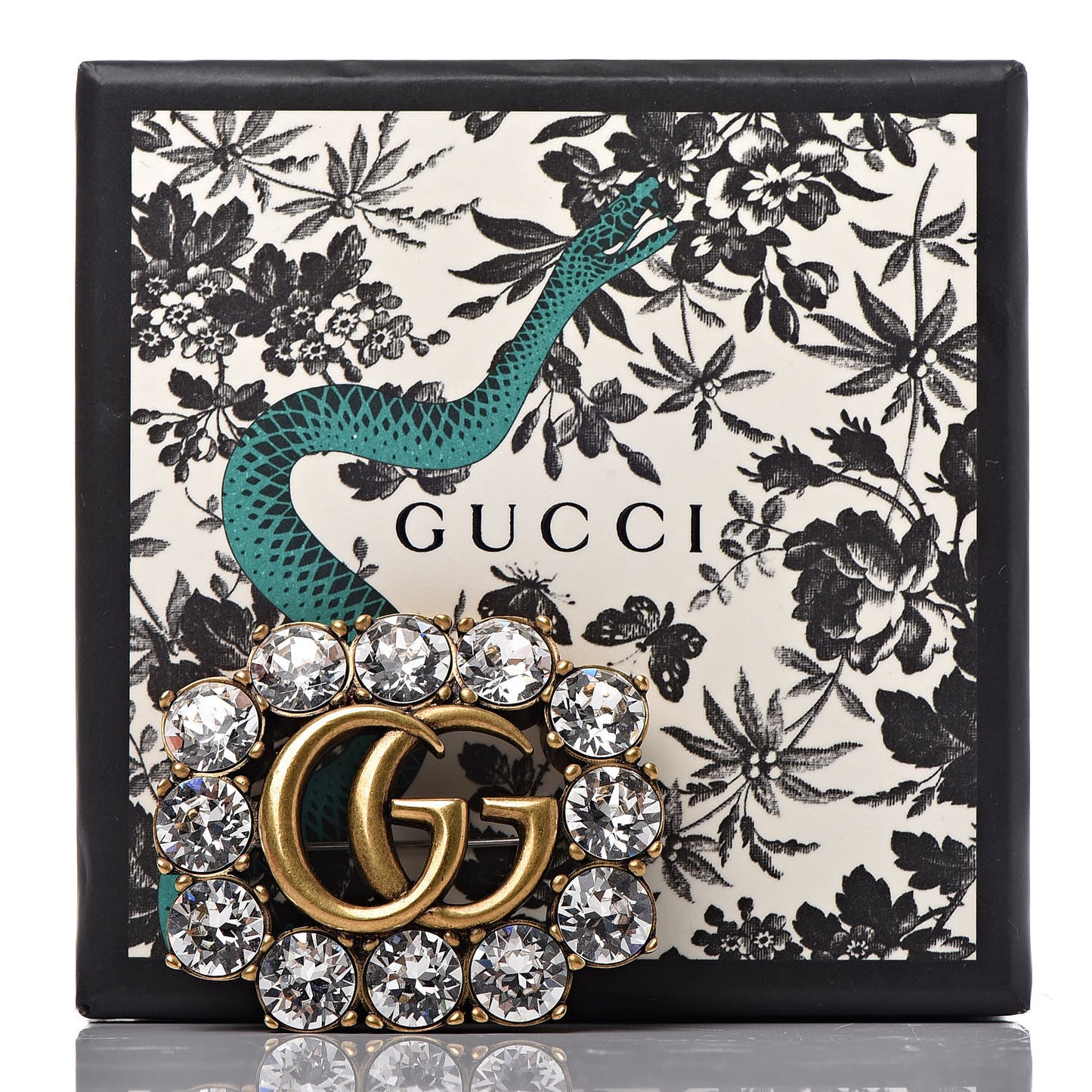Metal Crystal Double G Brooch Aged Gold
