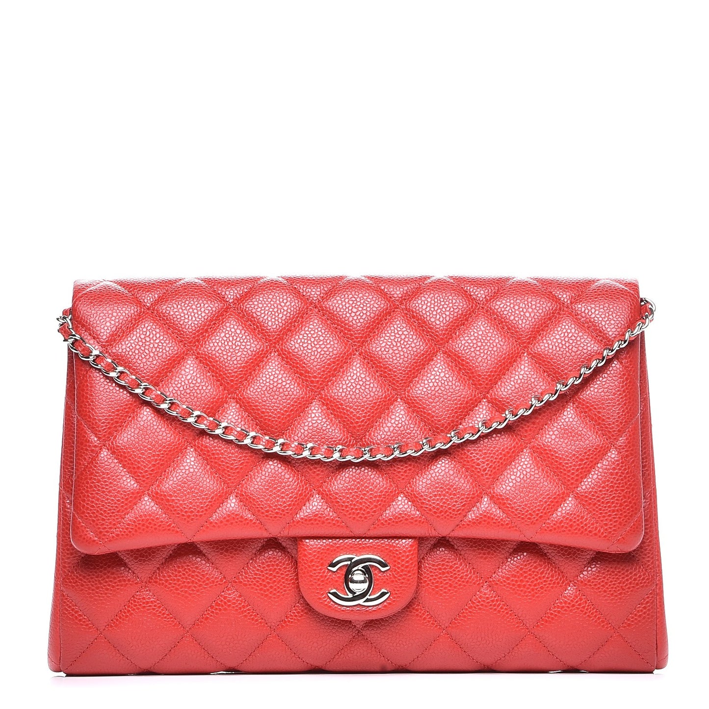 Caviar Quilted Clutch With Chain Flap Red