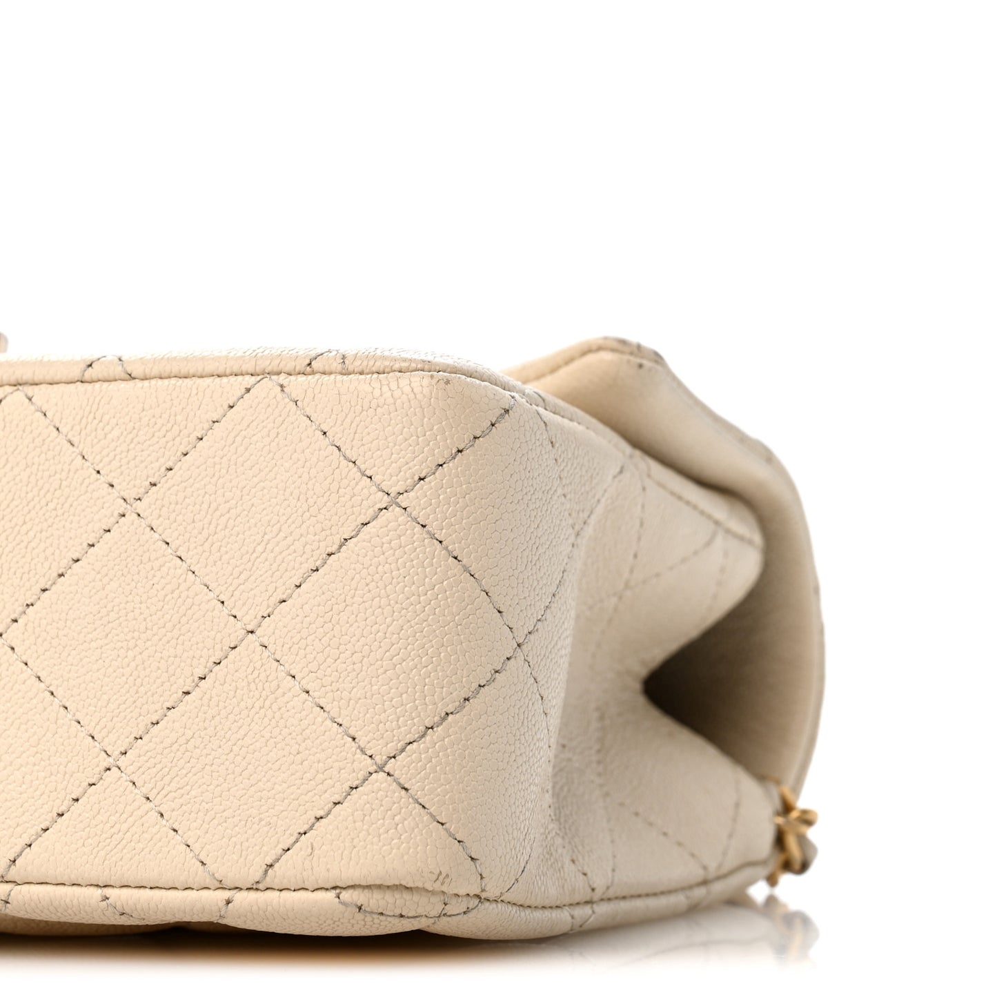 Caviar Quilted Mini Top Handle Rectangular Flap Beige