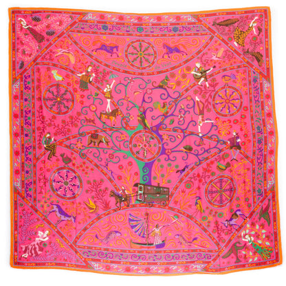 Hermes Cashmere Silk Peuple Du Vent Shawl 140 Rose Indien Orange Vert 2 of 7