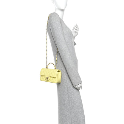 Chanel Lambskin Quilted Mini Chain Top Handle Rectangular Flap Light Yellow 2 of 10