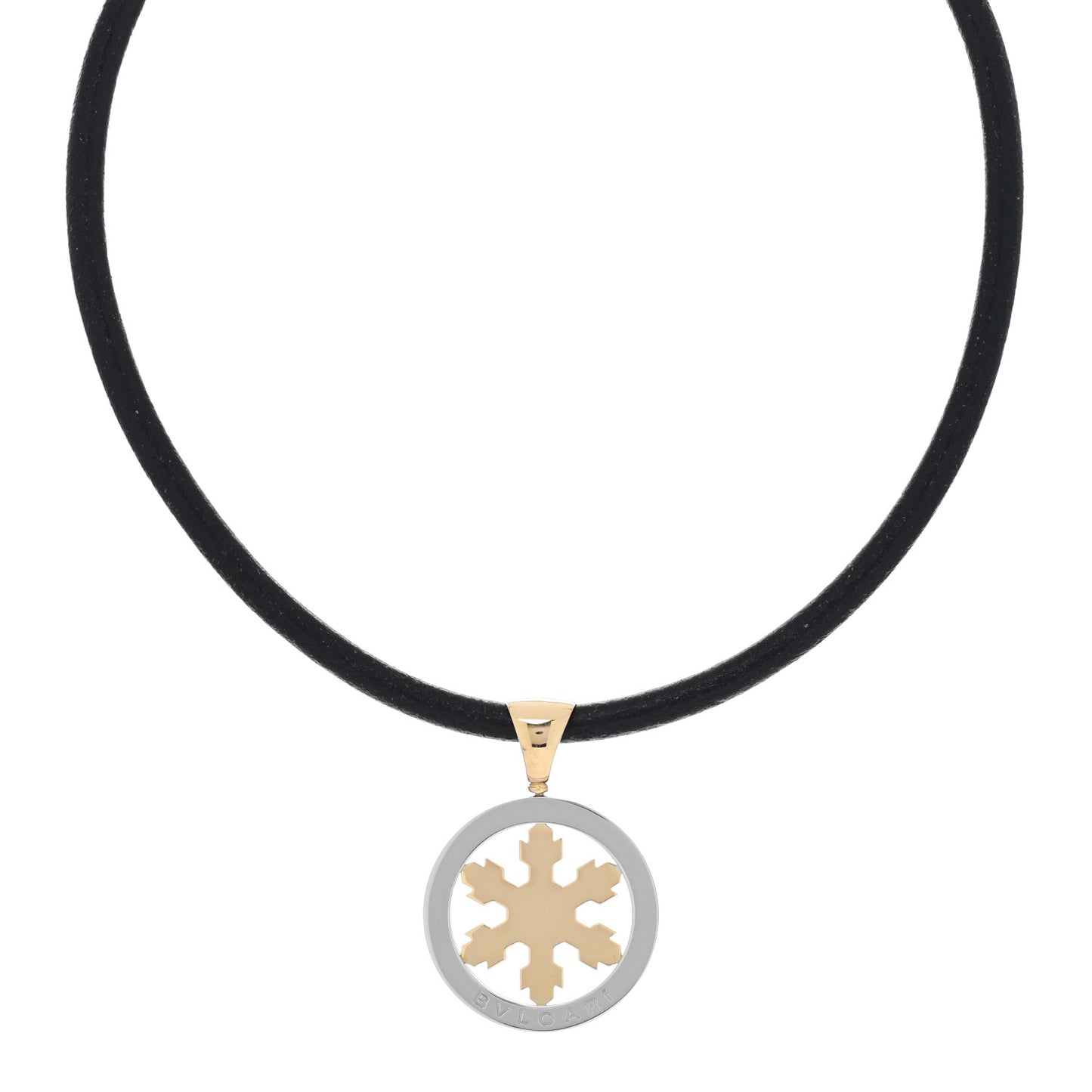 Stainless Steel 18K Yellow Gold Tondo Snowflake Pendant Necklace