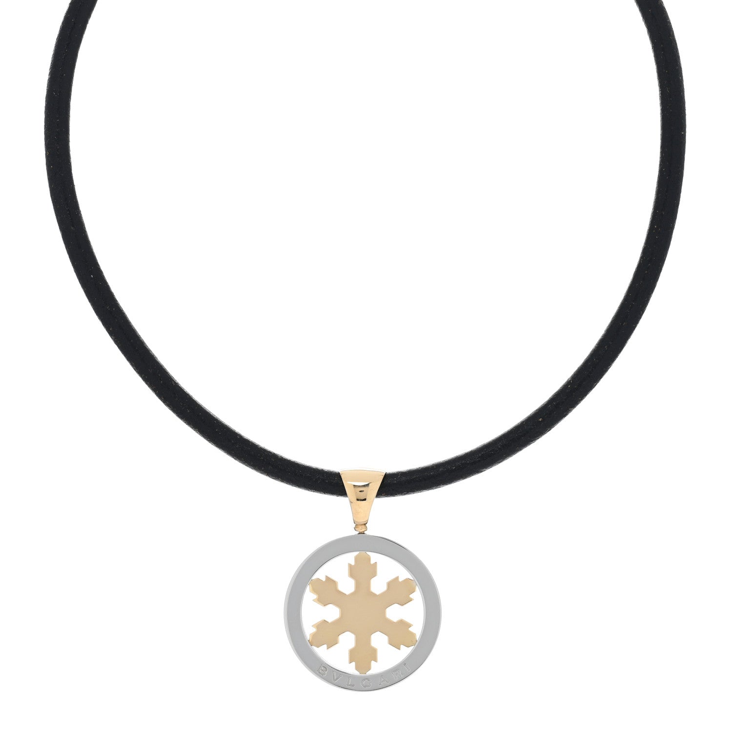 Bulgari Stainless Steel 18K Yellow Gold Tondo Snowflake Pendant Necklace 1 of 4