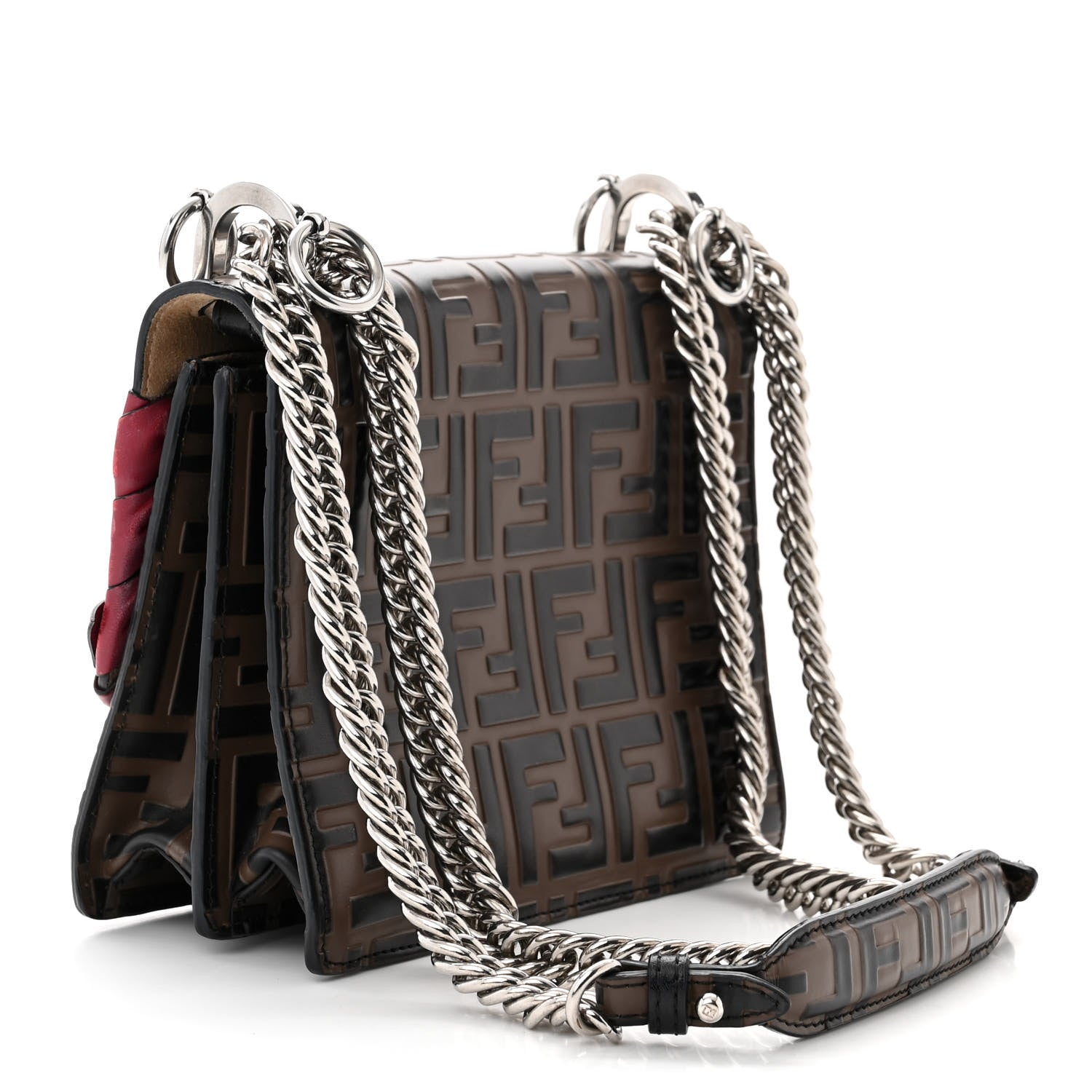 Fendi Vitello Shiny Nappa Bi-Color FF 1974 Lace Up Bow Embossed Small Kan I Shoulder Bag Maya Black Fragola 3 of 11