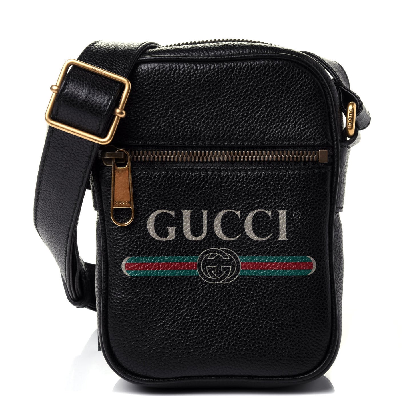 Grained Calfskin Mini Logo Messenger Bag Black