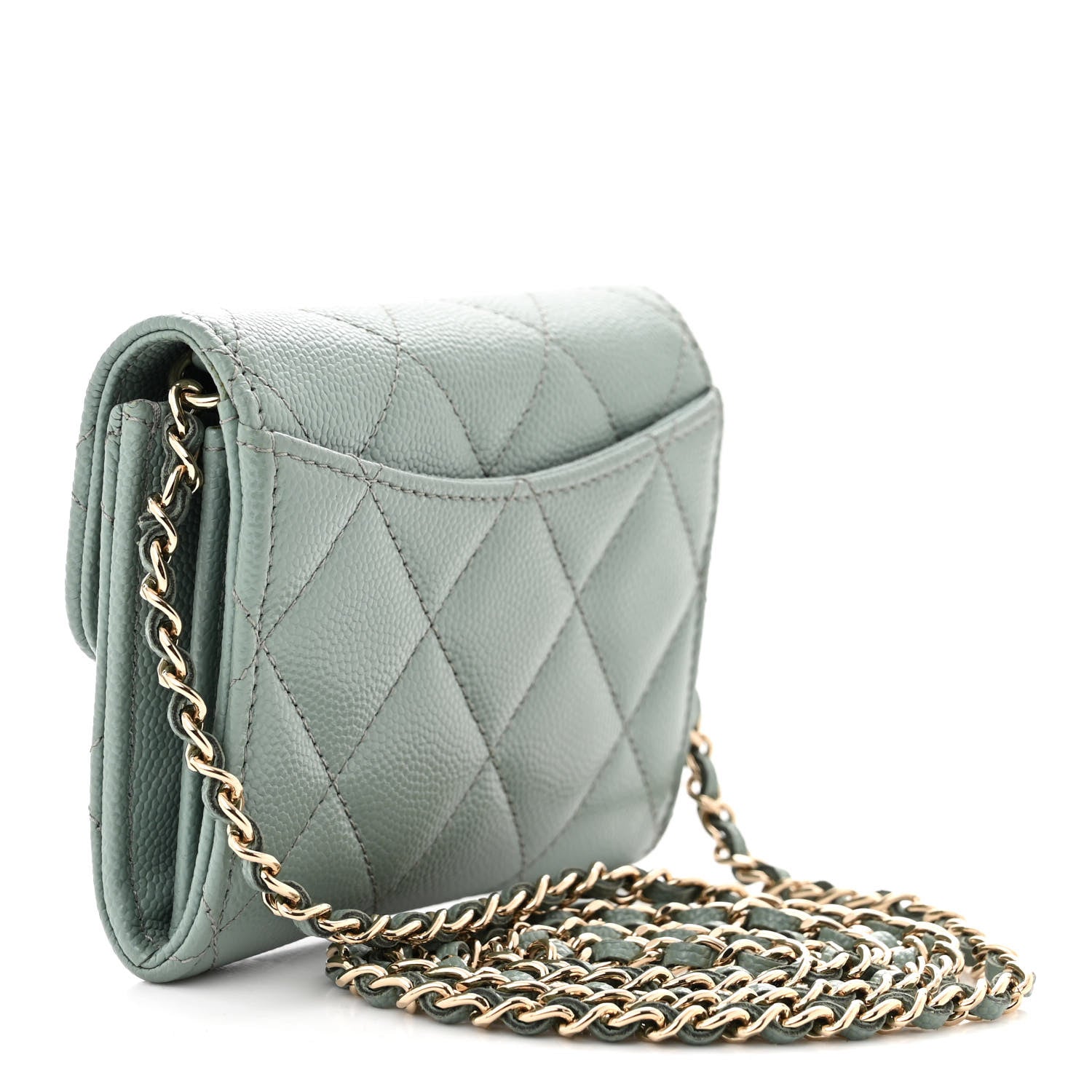 Chanel Caviar Quilted Flap Card Holder On Chain Light Green 3 of 10