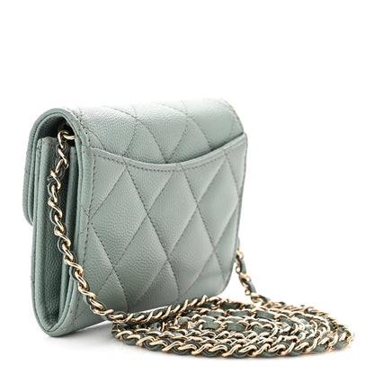 Chanel Caviar Quilted Flap Card Holder On Chain Light Green 3 of 10