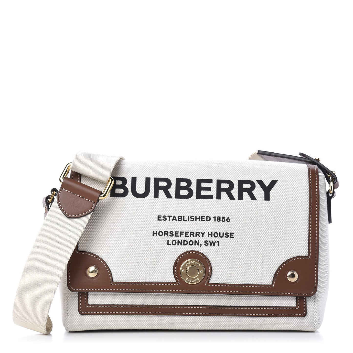 Canvas Horseferry Print Note Crossbody Bag Natural Tan