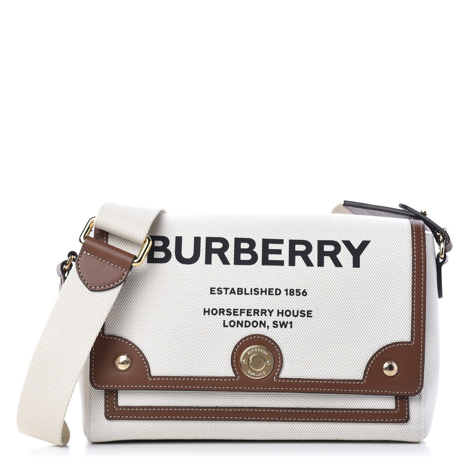 Burberry Canvas Horseferry Print Note Crossbody Bag Natural Tan 1 of 10