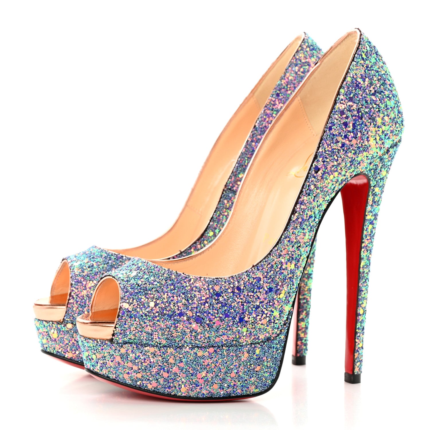 Christian Louboutin Glitter Dragonfly Lady Peep 150 Pumps 36.5 Etincelle Copper 3 of 17