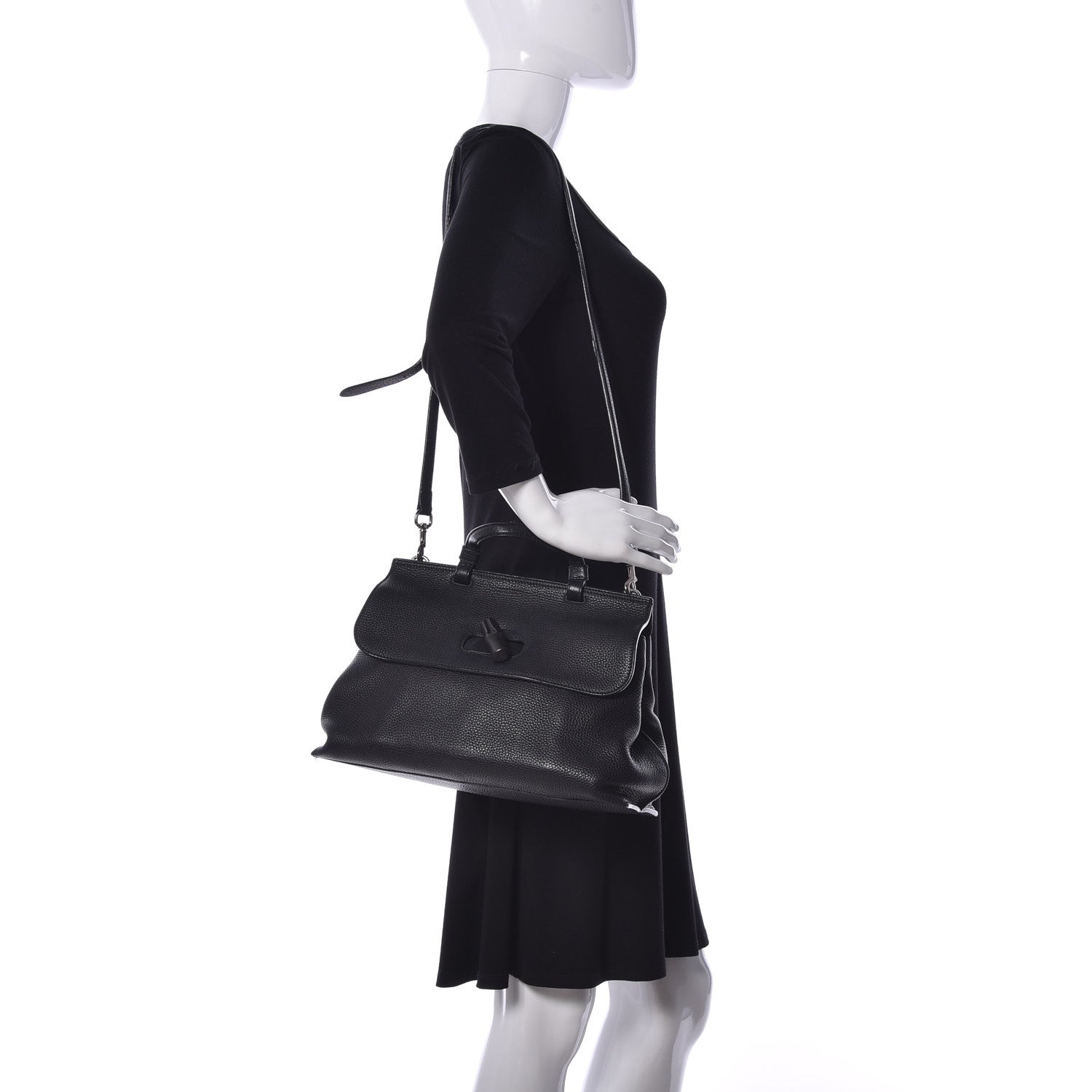 Gucci Cellarius Calfskin Medium Bamboo Daily Top Handle Bag Black 2 of 9