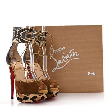 Christian Louboutin Suede Snakeskin Embossed Pony Hair Corsankle 150 Sandals 36.5 Indiana 11 of 11