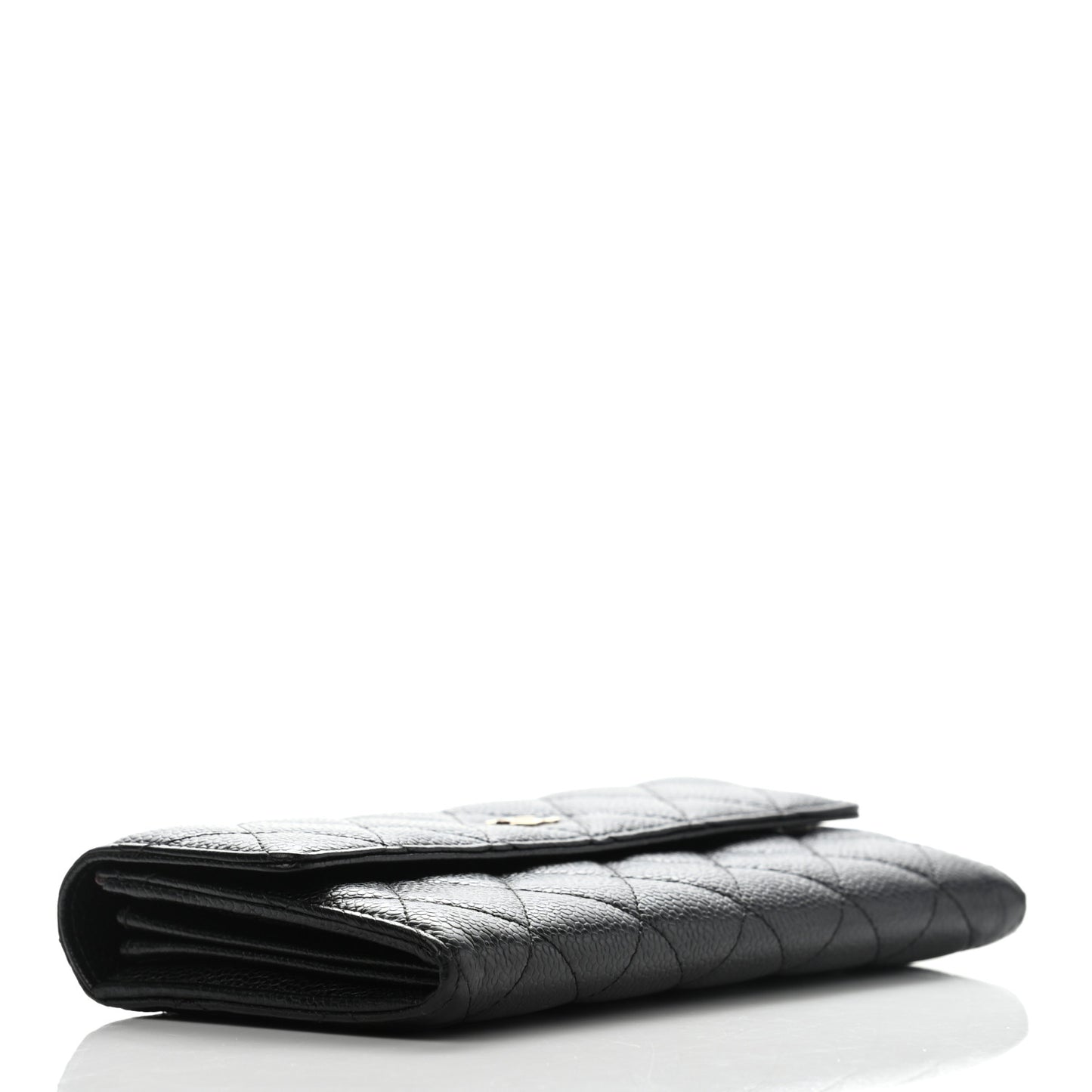 Caviar Quilted Large Gusset Flap Wallet Black