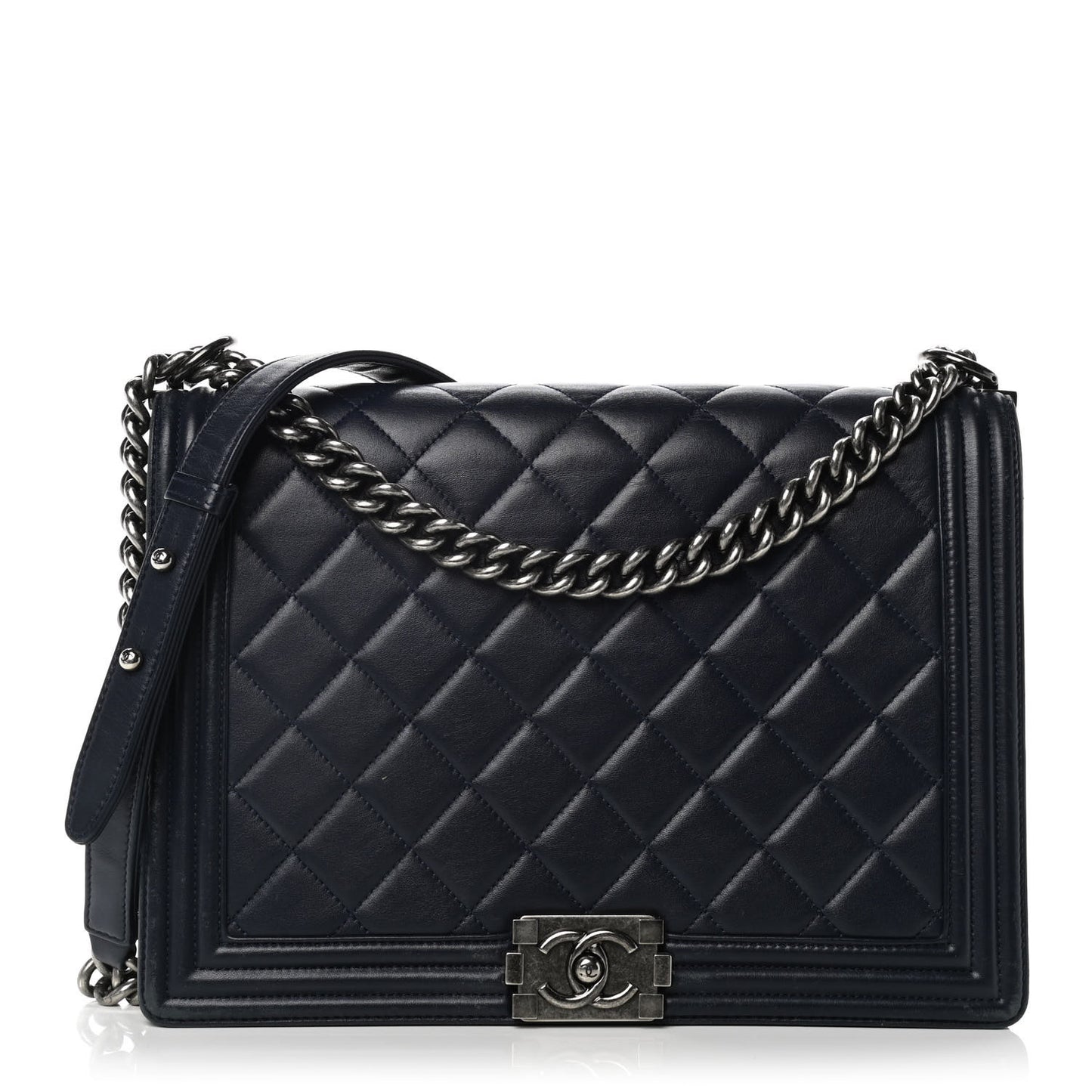 Lambskin Quilted Large Boy Flap Navy