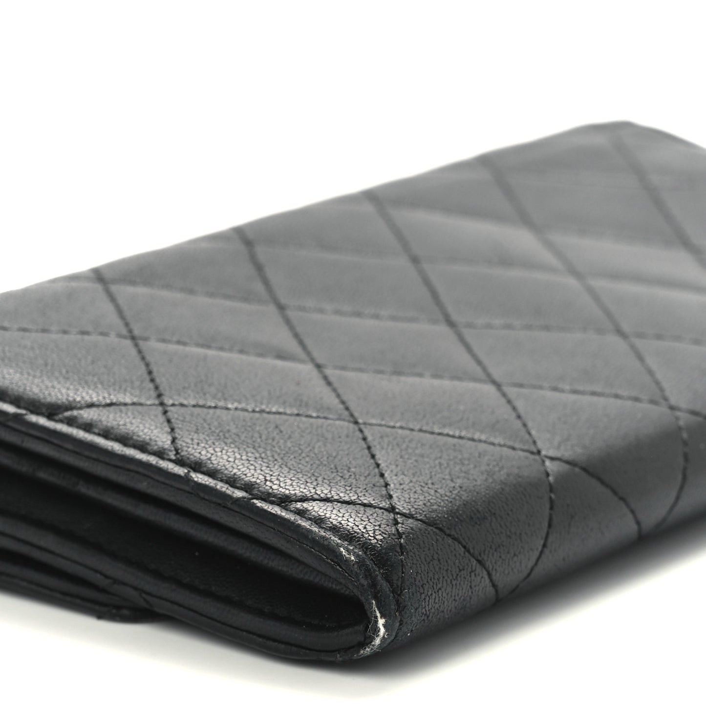 Lambskin Quilted Large Gusset Flap Wallet Black