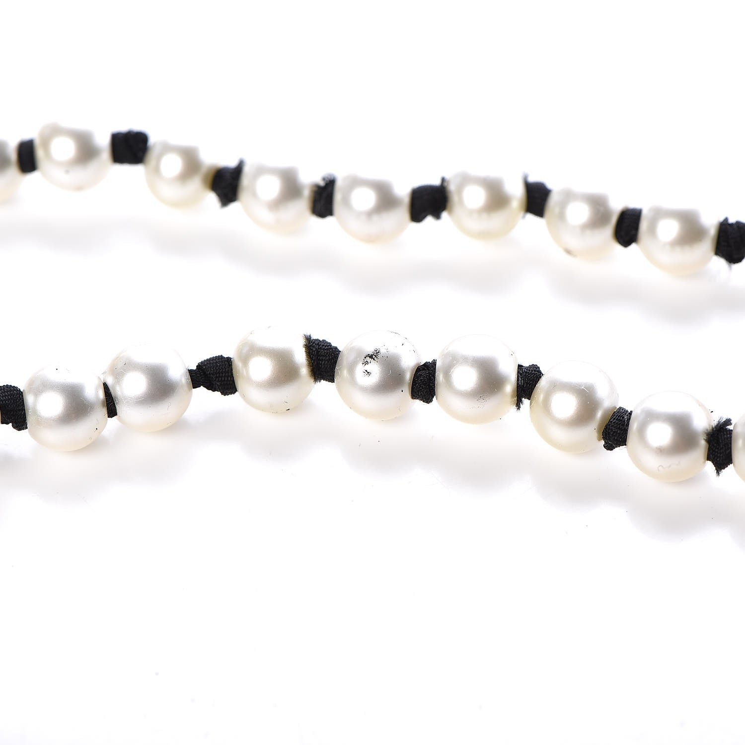 Chanel Pearl CC Long Necklace Gold Pearly White Black 7 of 9