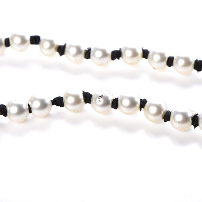 Chanel Pearl CC Long Necklace Gold Pearly White Black 7 of 9