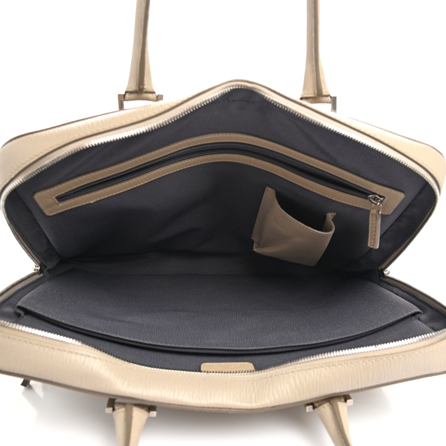 Salvatore Ferragamo Calfskin Zip Around Briefcase Beige 9 of 16