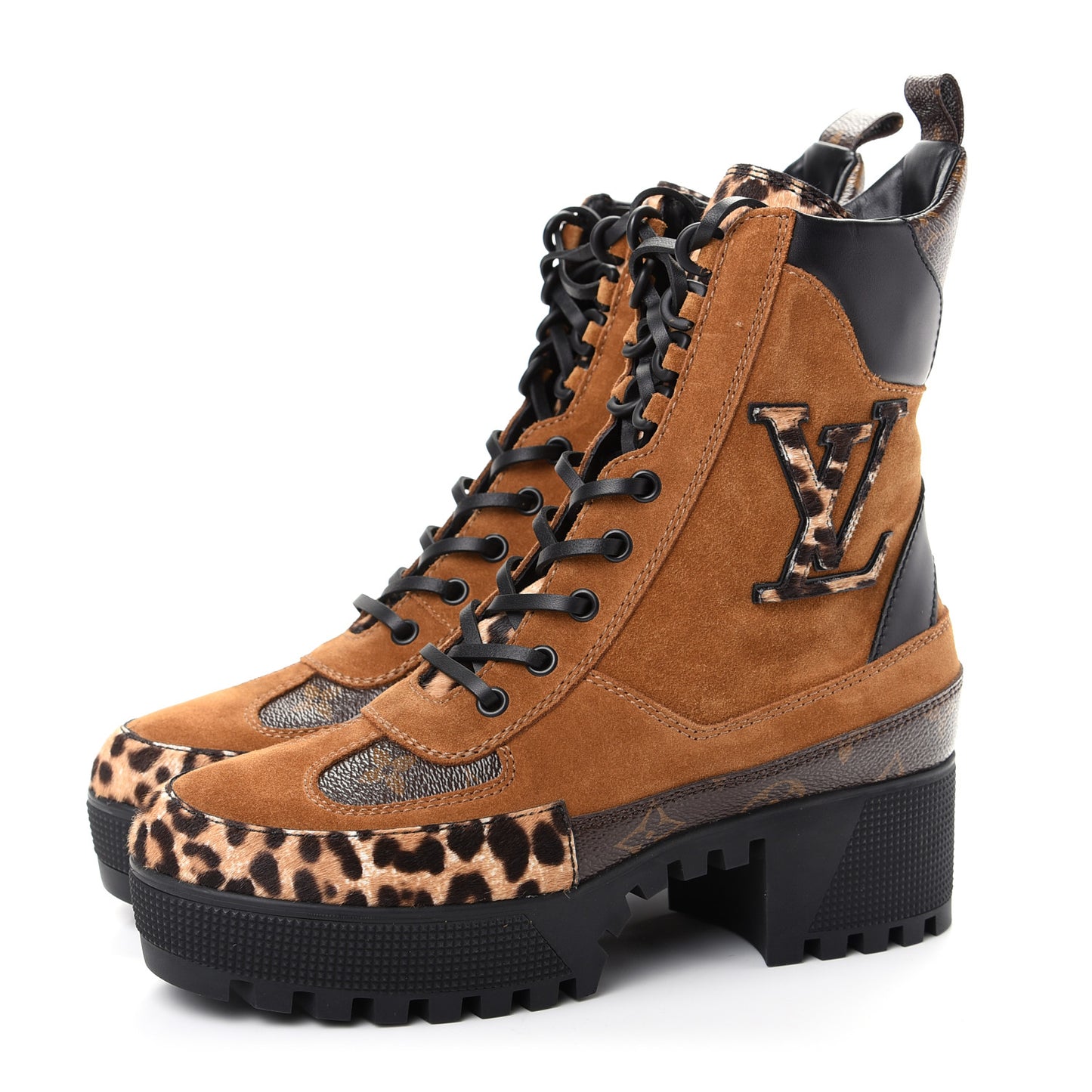 Suede Calfskin Monogram Laureate Platform Desert Boots 37.5 Cognac
