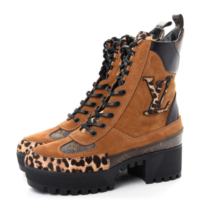 Louis Vuitton Suede Calfskin Monogram Laureate Platform Desert Boots 37.5 Cognac 3 of 10