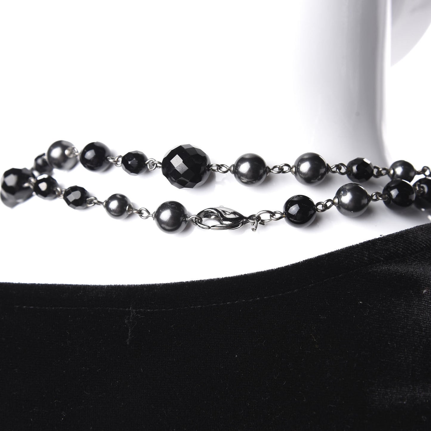 Ruthenium Pearl Beaded CC Long Necklace Black