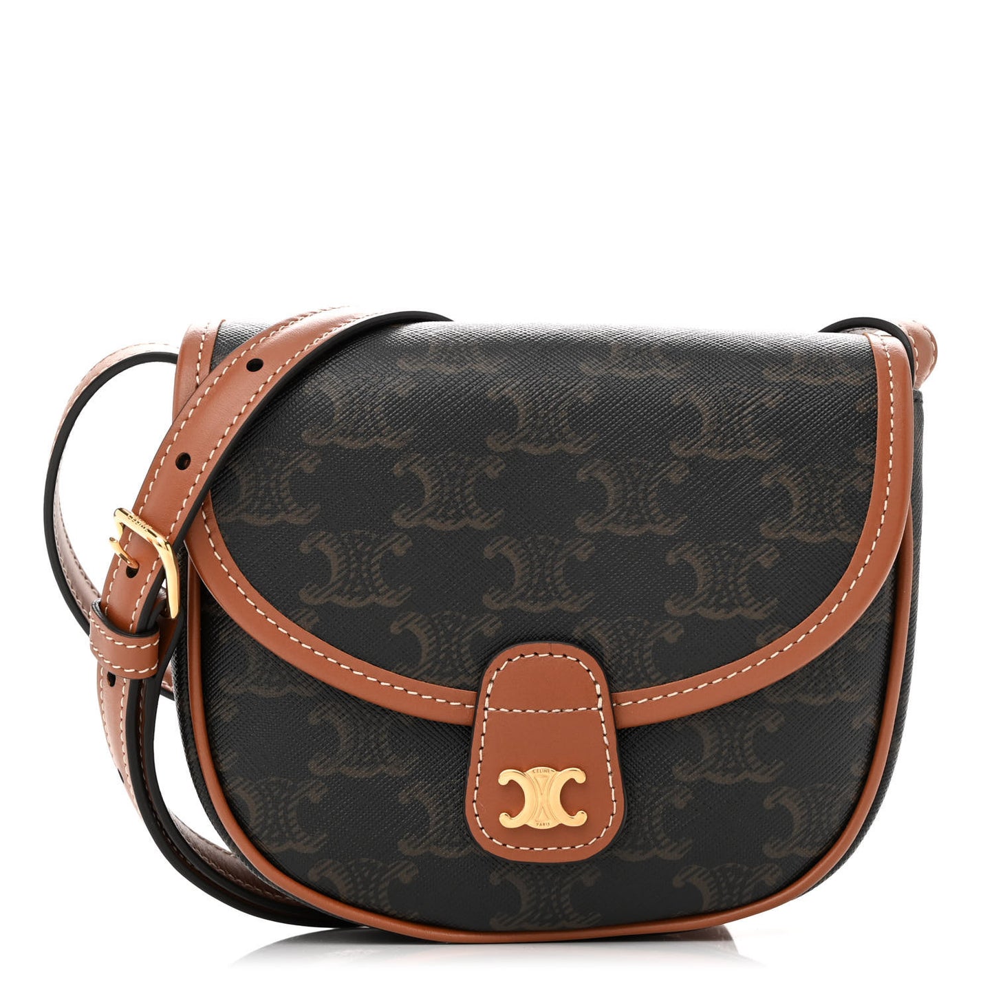 Canvas Calfskin Triomphe Mini Besace Tan