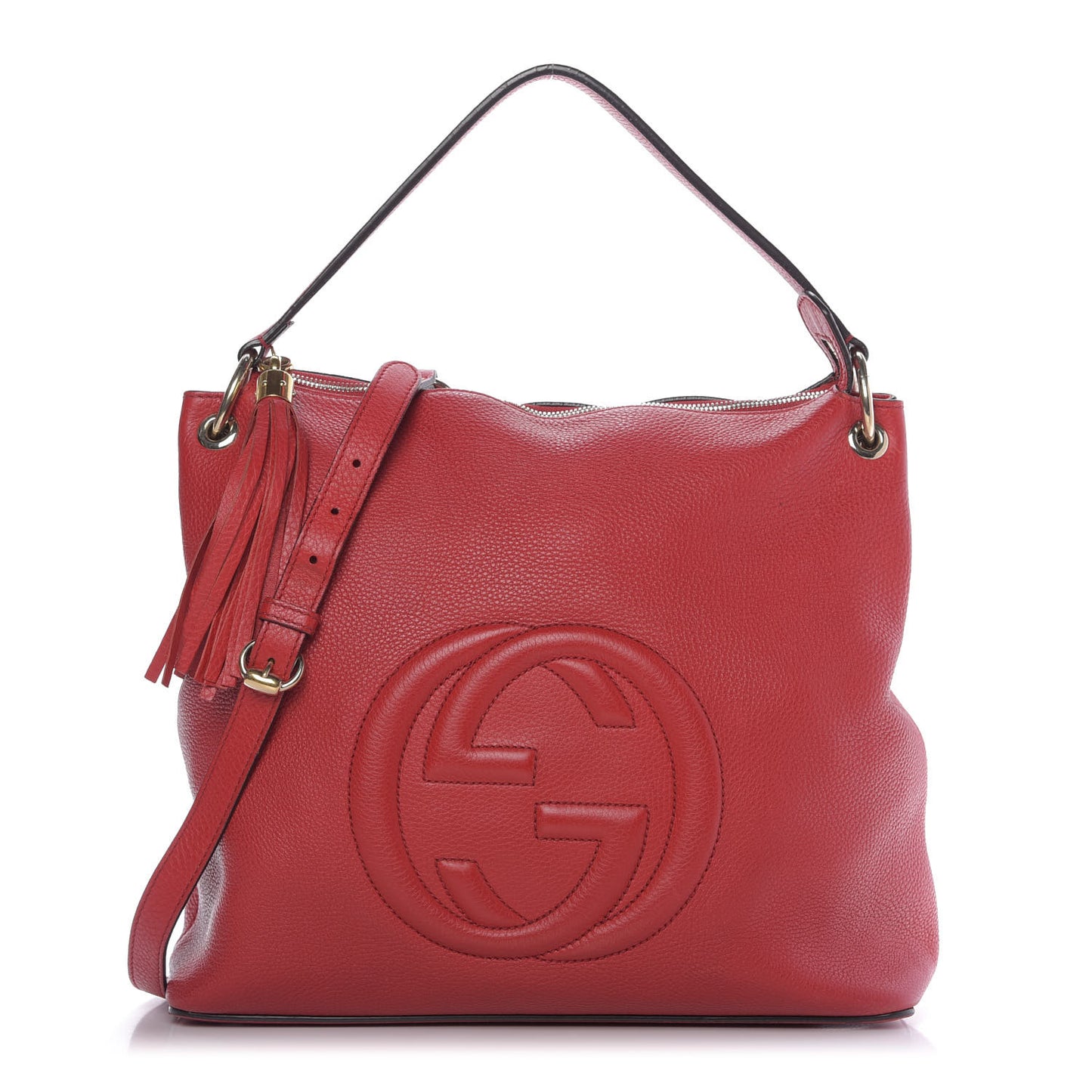 Pebbled Calfskin Large Soho Hobo Tabasco Red