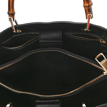 Gucci Pebbled Calfskin Medium Bamboo Shopper Tote Black 5 of 9