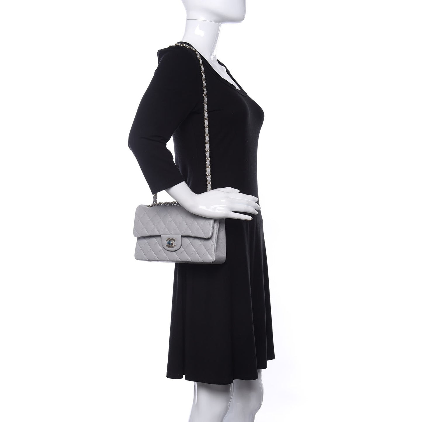 Caviar Quilted Small Double Flap Grey