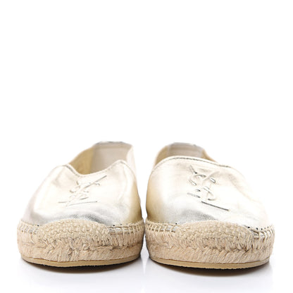 Saint Laurent Metallic Lambskin Monogram Espadrilles 38 Platino 2 of 9