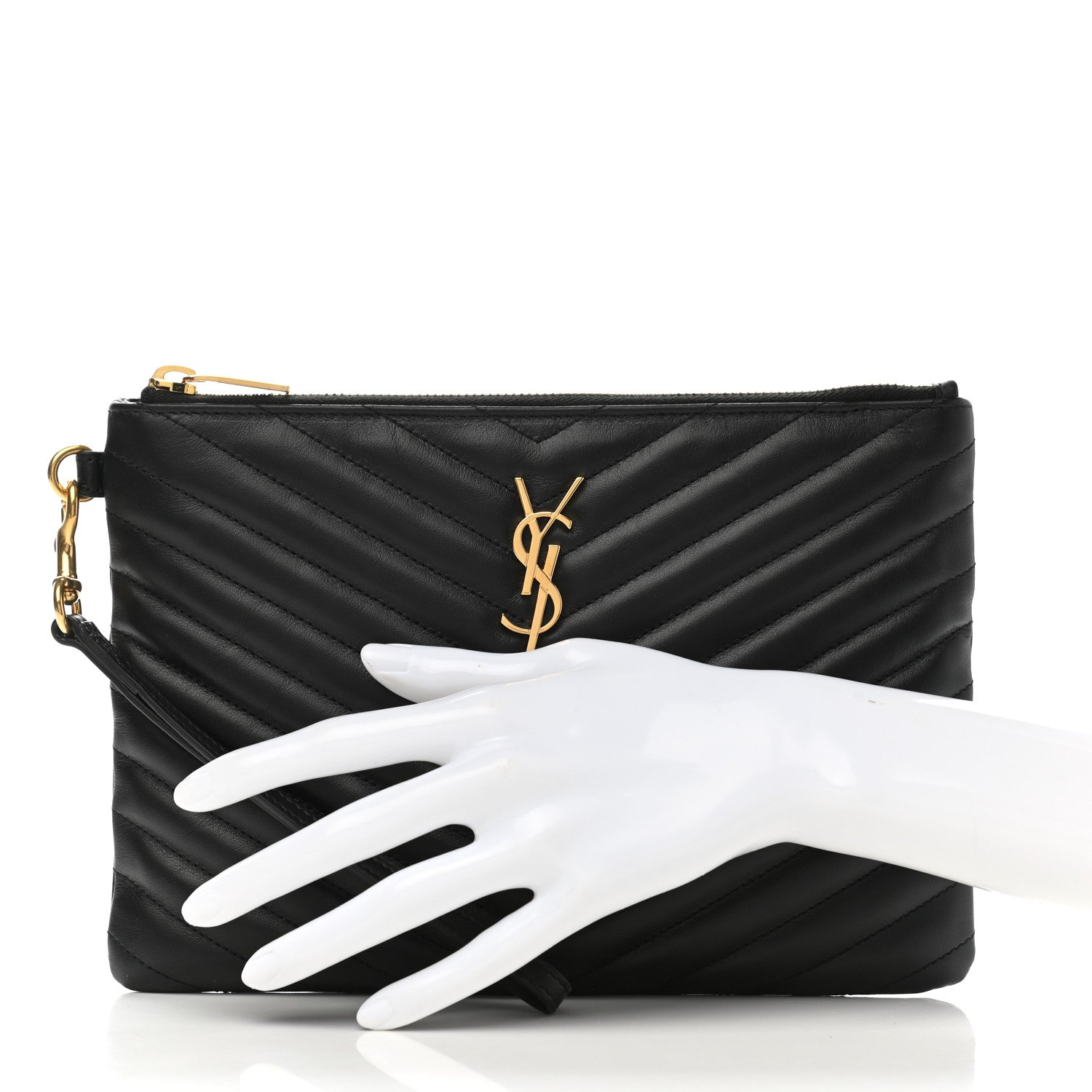 Saint Laurent Calfskin Matelasse Chevron Monogram A5 Wristlet Black 2 of 7