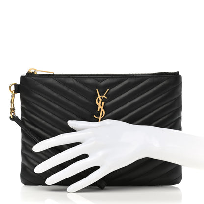 Saint Laurent Calfskin Matelasse Chevron Monogram A5 Wristlet Black 2 of 7