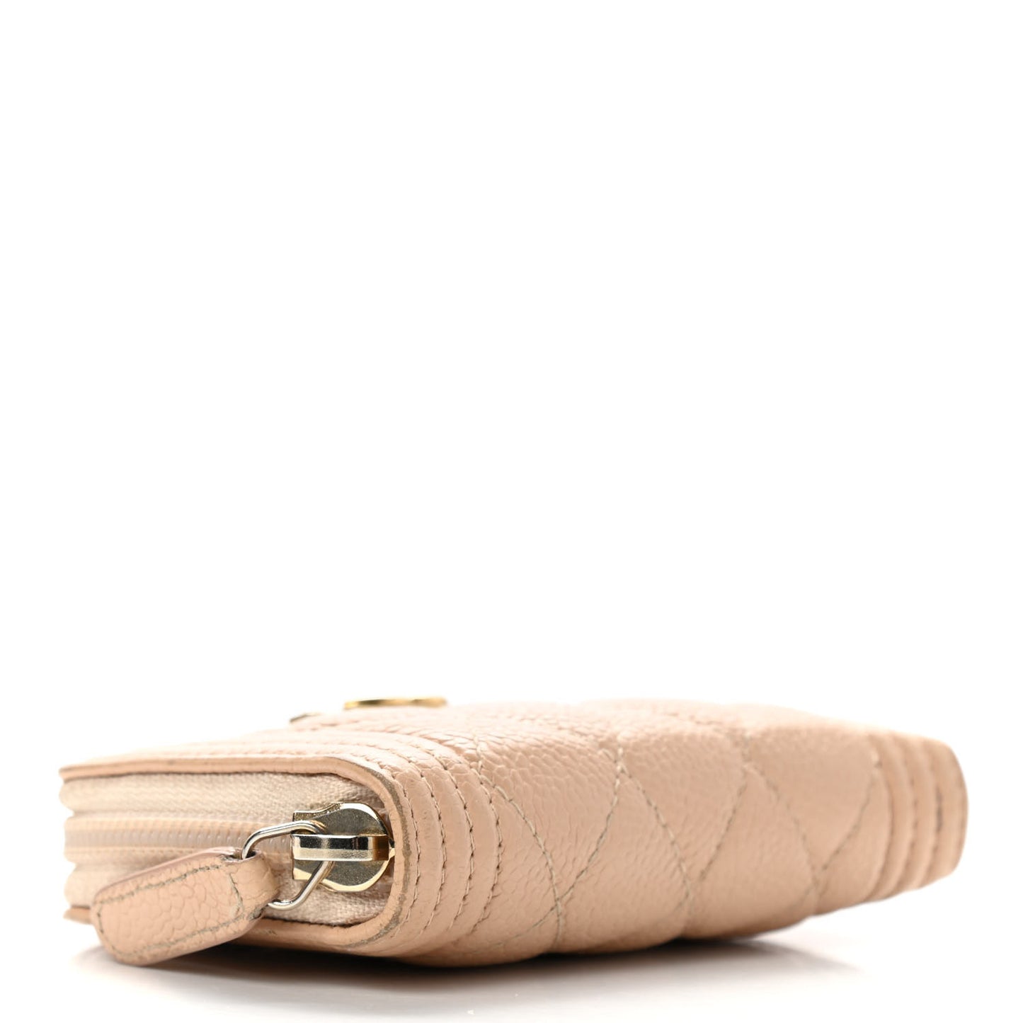 Caviar Quilted Boy Zip Around Coin Purse Wallet Beige Clair