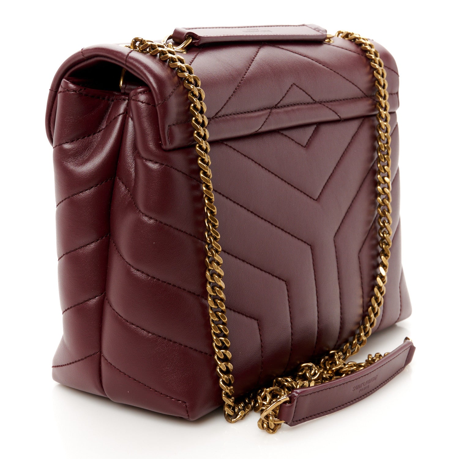 Saint Laurent Calfskin Y Quilted Monogram Small Loulou Chain Satchel Dark Legion Red 3 of 11