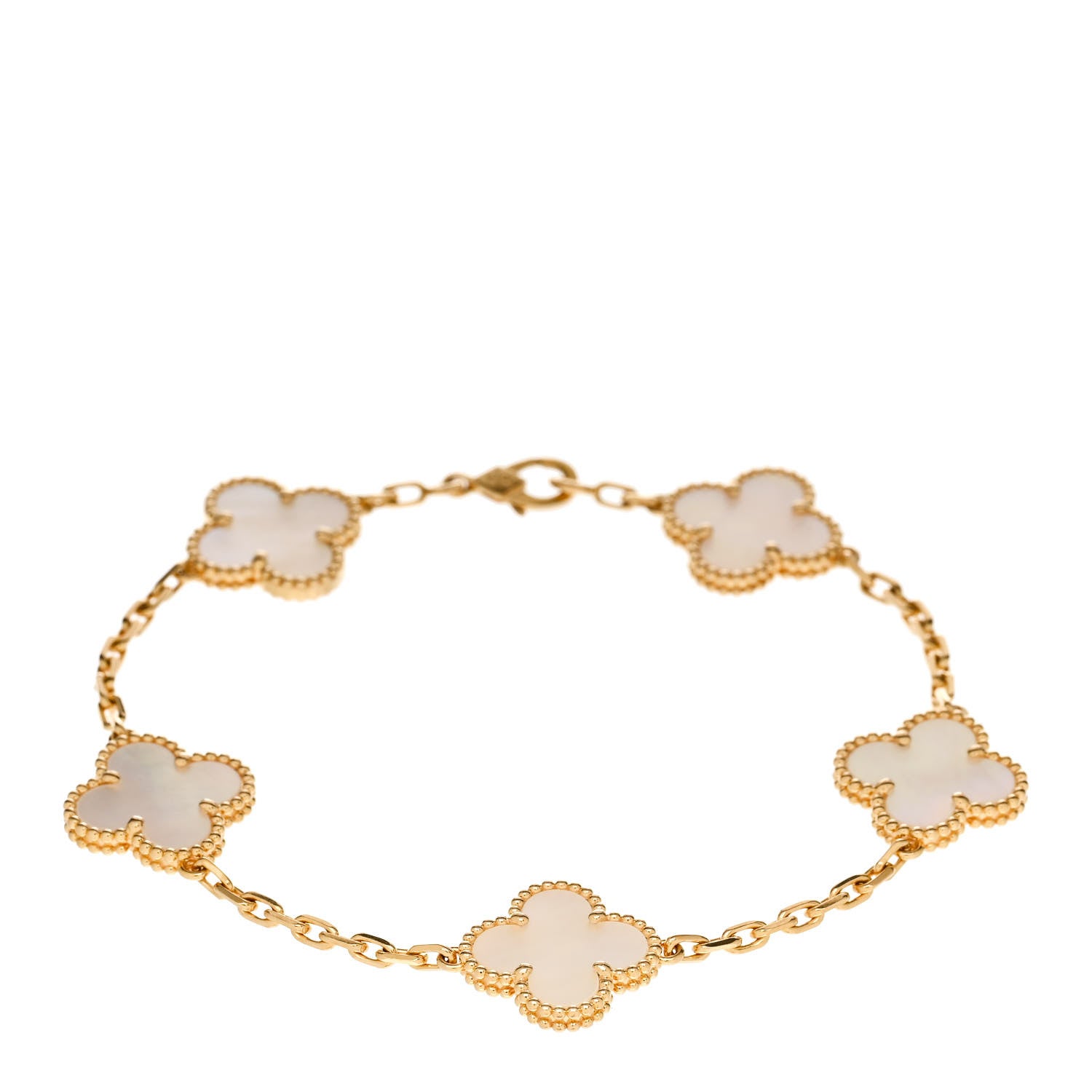 Van Cleef & Arpels 18K Yellow Gold Mother of Pearl 5 Motifs Vintage Alhambra Bracelet 1 of 5