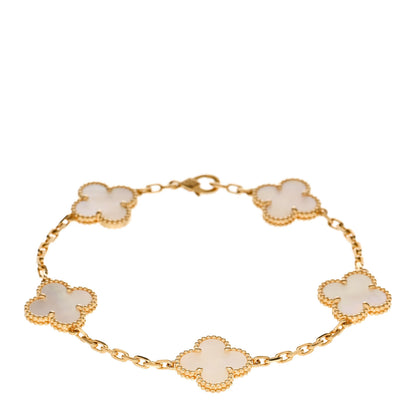 Van Cleef & Arpels 18K Yellow Gold Mother of Pearl 5 Motifs Vintage Alhambra Bracelet 1 of 5