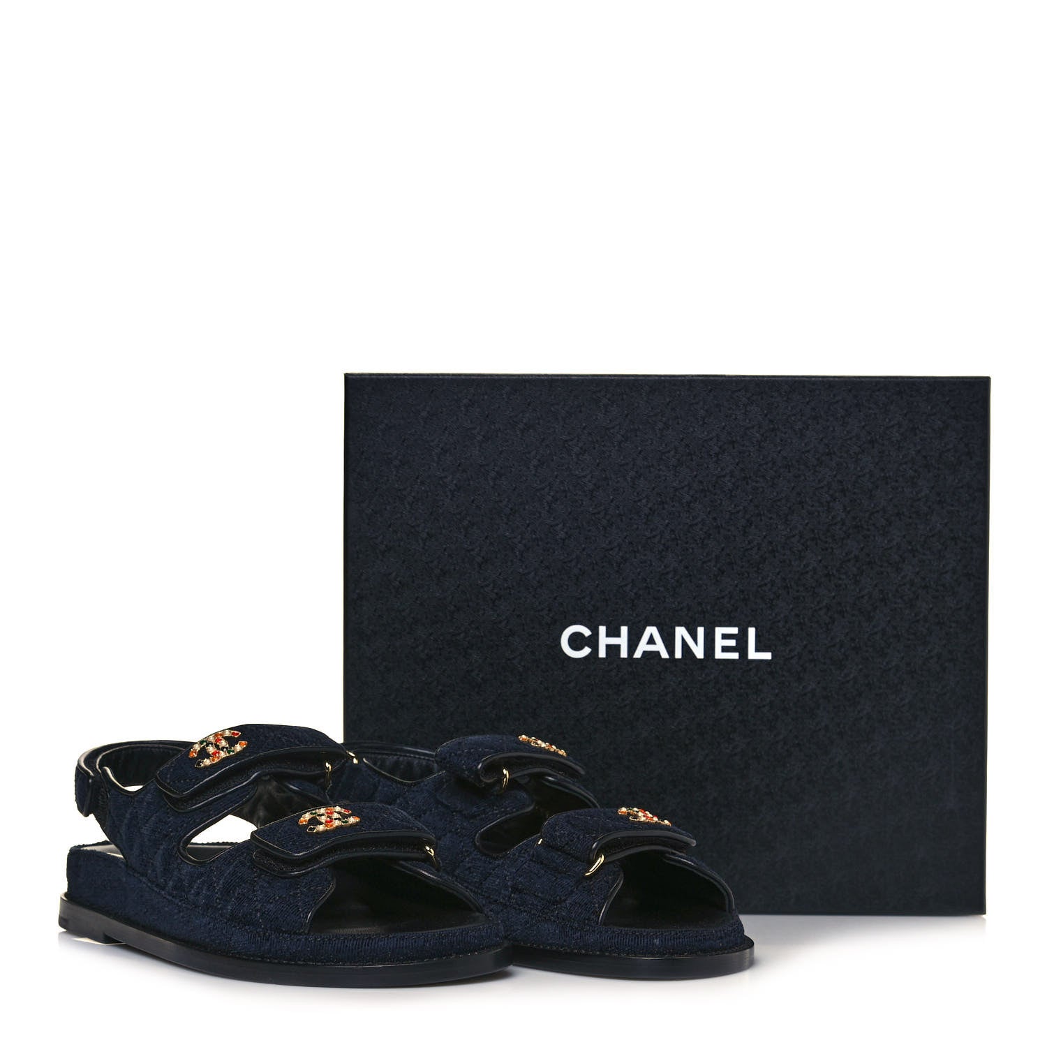 Chanel Denim Quilted Dad Sandals 37 Blue 10 of 10