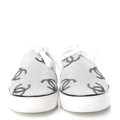 Chanel Embroidered Calfskin Womens CC Sneakers 39.5 Black White 2 of 8