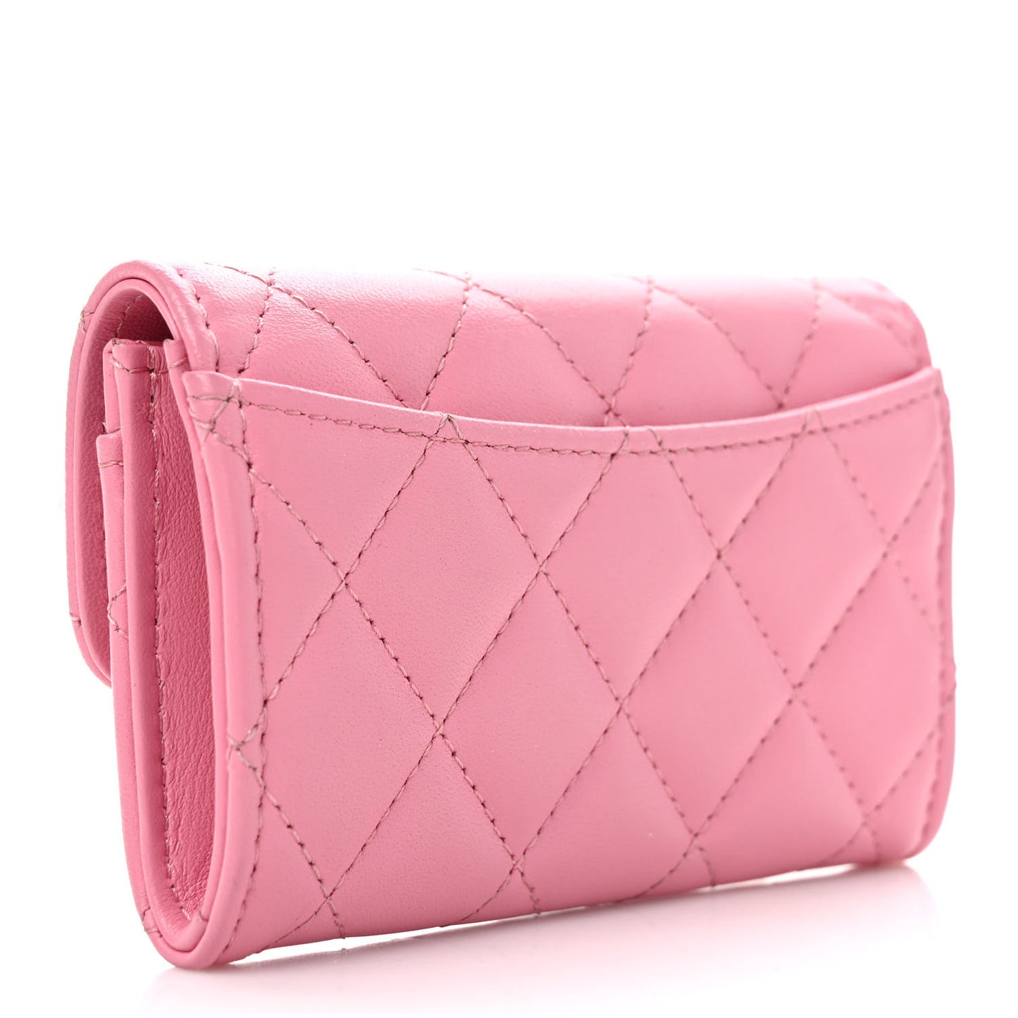 Lambskin Quilted Flap Card Holder Wallet Pink