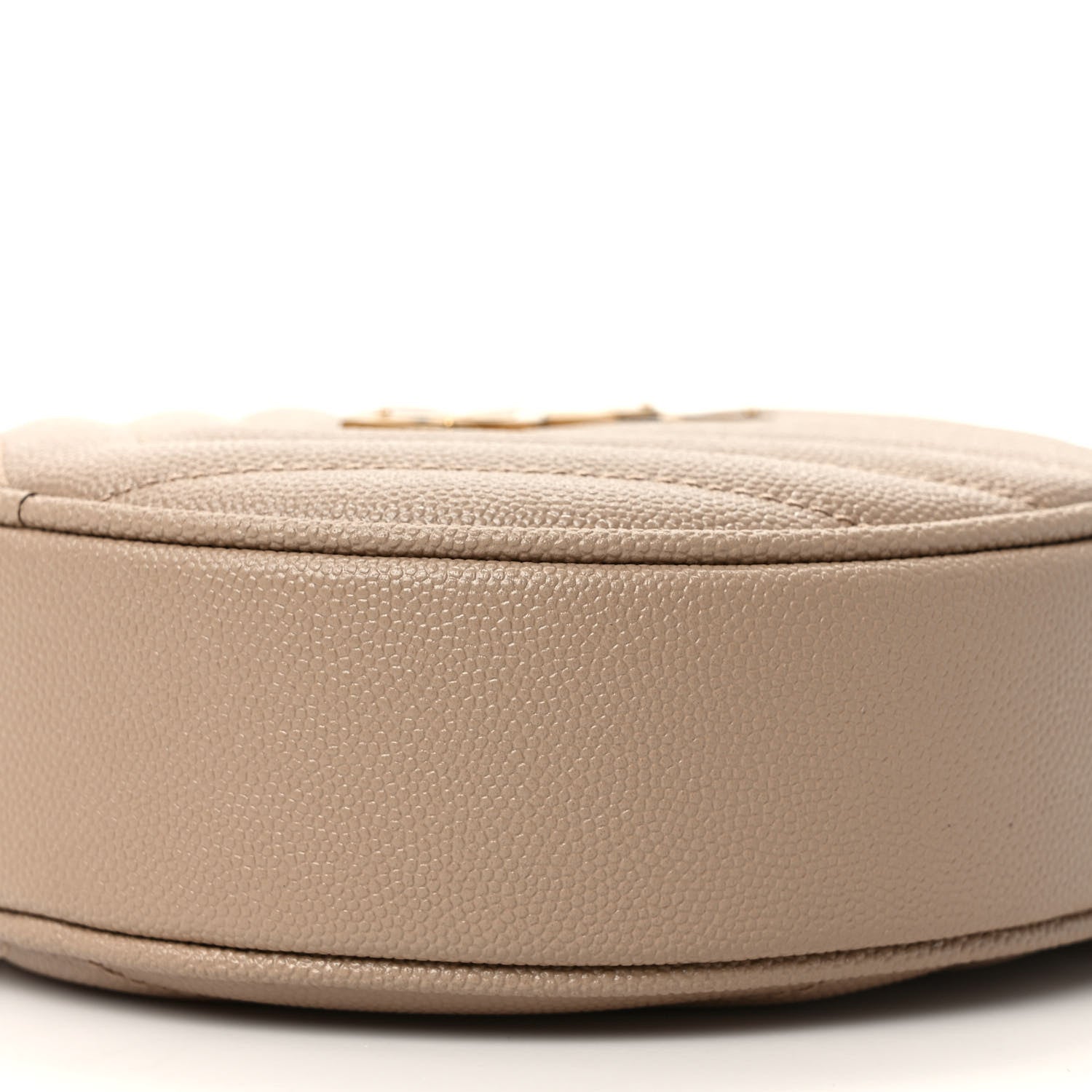 Saint Laurent Grain De Poudre Matelasse Chevron Quilted Round Vinyle Camera Bag Dark Beige 9 of 9