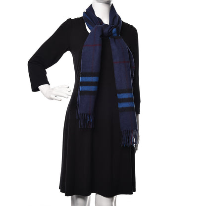 Burberry Cashmere Giant Check Fringe Scarf Navy Bright Cobalt 2 of 5