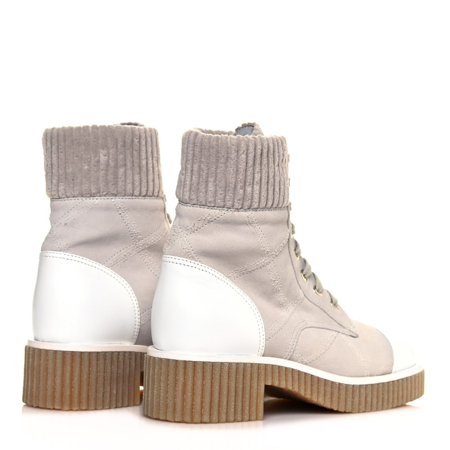 Suede Calfskin Velvet Quilted CC Combat Boots 36 Grey