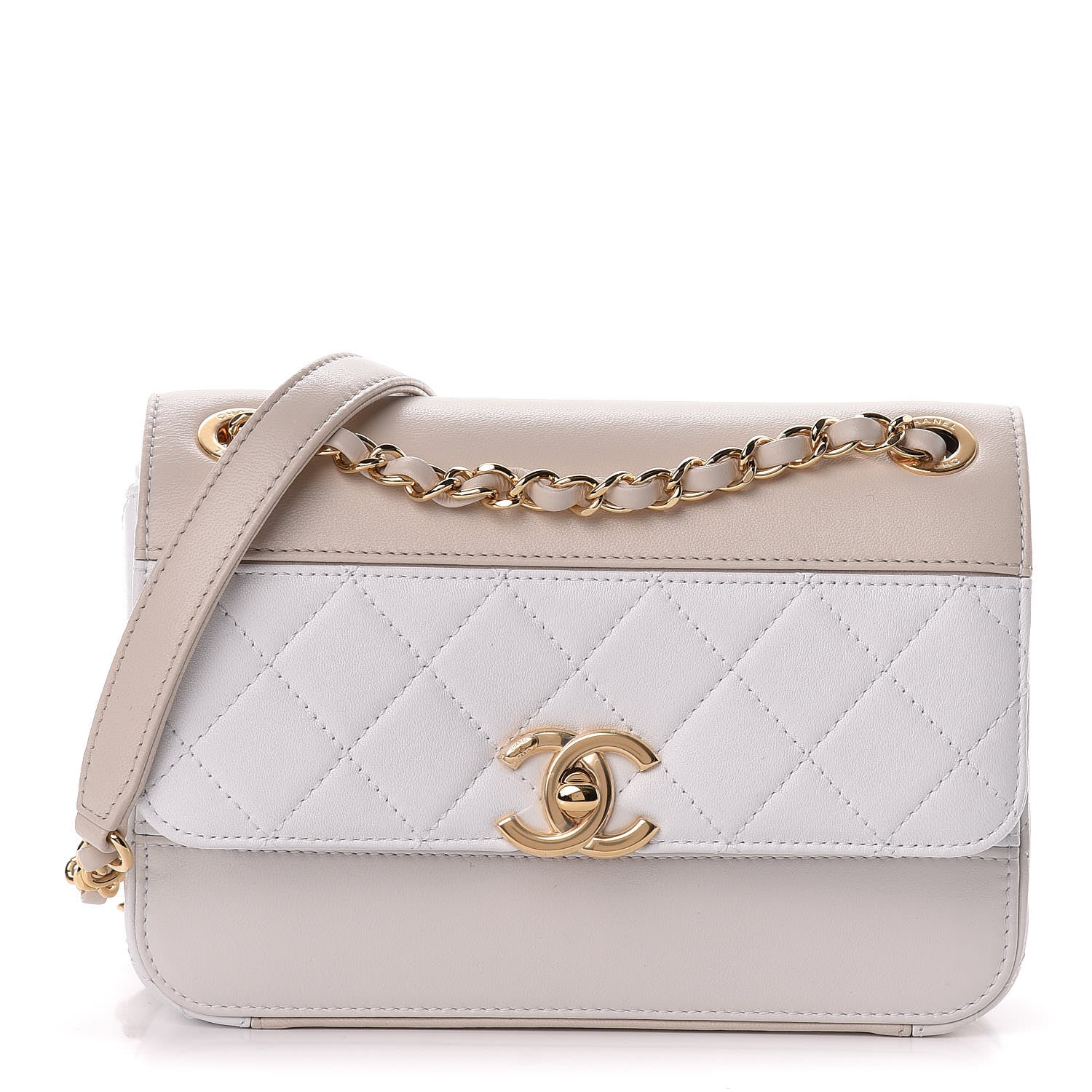 Chanel Lambskin Calfskin Quilted Shoulder Flap Bag Beige White 1 of 13