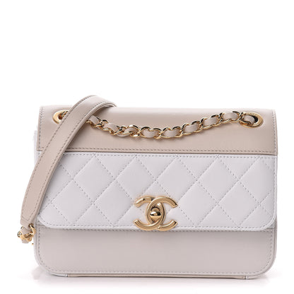 Chanel Lambskin Calfskin Quilted Shoulder Flap Bag Beige White 1 of 13