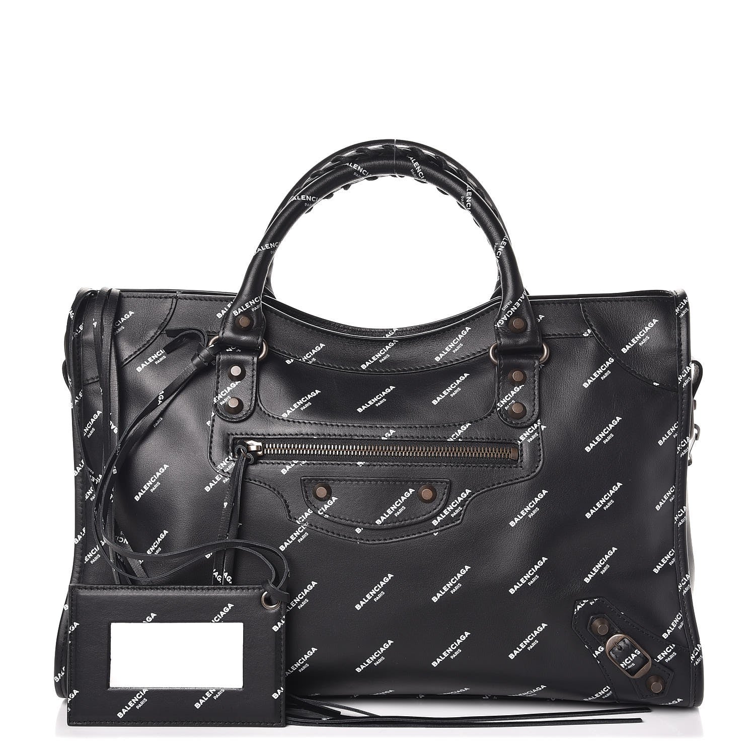 Balenciaga Veau Allover Logo Classic Hardware City Black White 1 of 8
