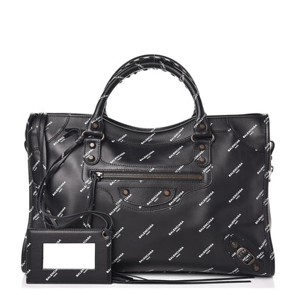 Balenciaga Veau Allover Logo Classic Hardware City Black White 1 of 8